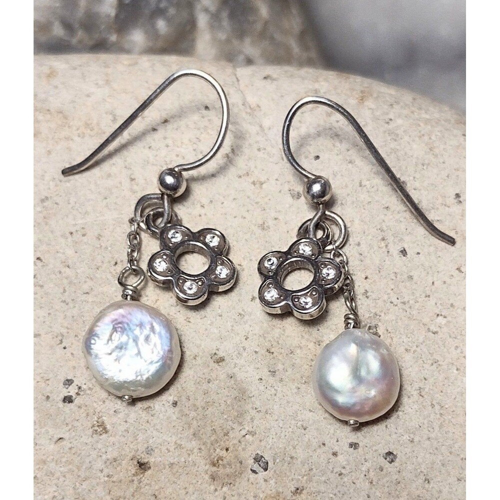 Brighton Coin Pearl CZ Dangle Earrings